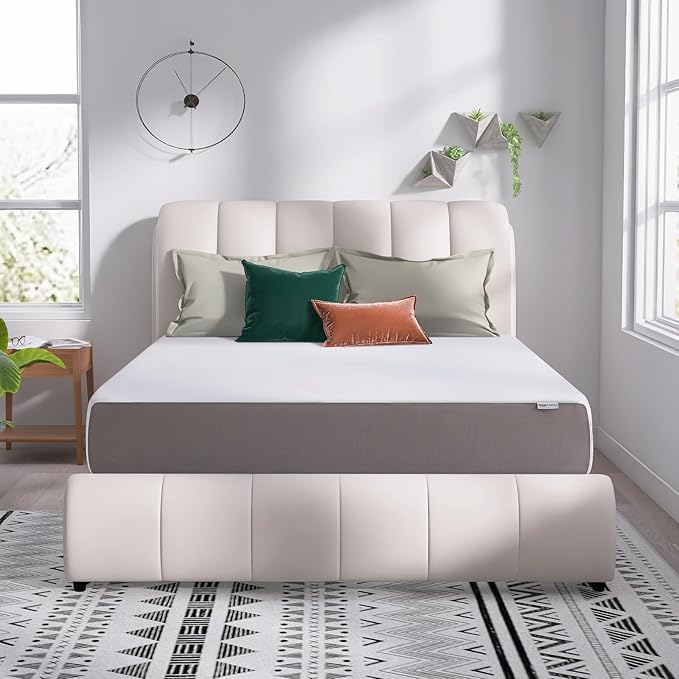 Amazon Basics Memory Foam Mattress, Soft Plush Feel, Breathable, 12 Inch, Queen, White/Grey