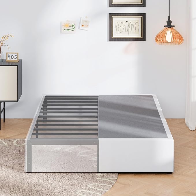 Upcanso 16 Inch King Size Bed Frame with White Skirt Cover, Metal King Bed Frame with Storage, No Box Spring Needed, Heavy Duty, Easy Assembly, Noise Free, Mattress Foundation
