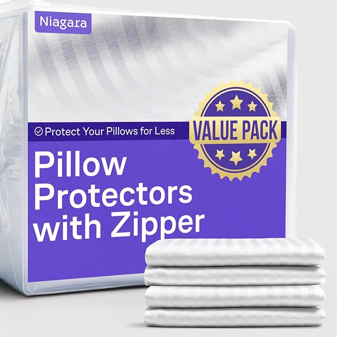 Ultra Soft Pillow Protectors with Zipper Standard Size - Set of 12 Breathable Pillow Covers - 100% Protection Against Stains, Dust & Dirt - Machine Washable (Dark White)