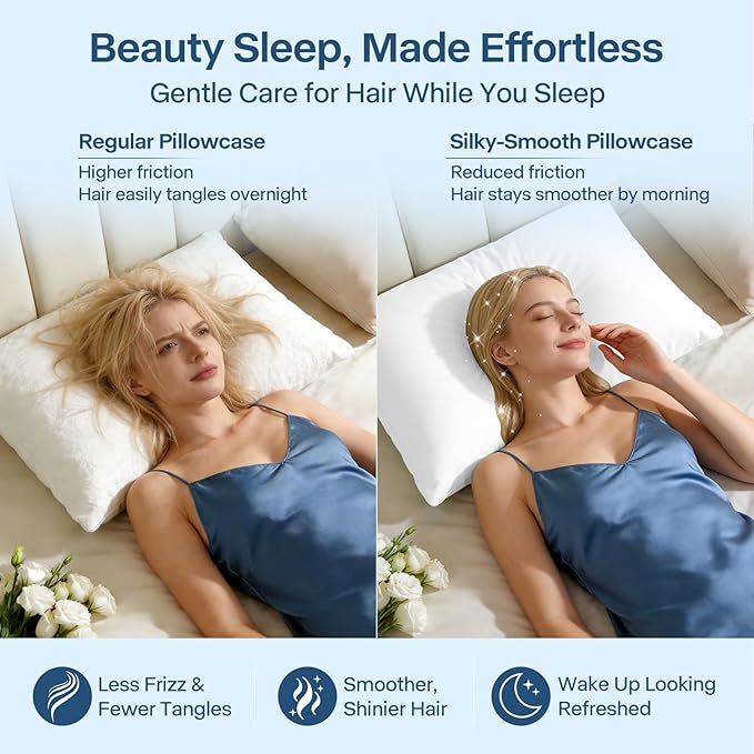 Premium Cooling Pillowcases Standard Size Set of 2 for Hot Sleepers&Night Sweats Beauty Sleep Reduces Wrinkles&Frizz Softer Than Silk Pillow Cover Oeko-TEX Certified White Breathable