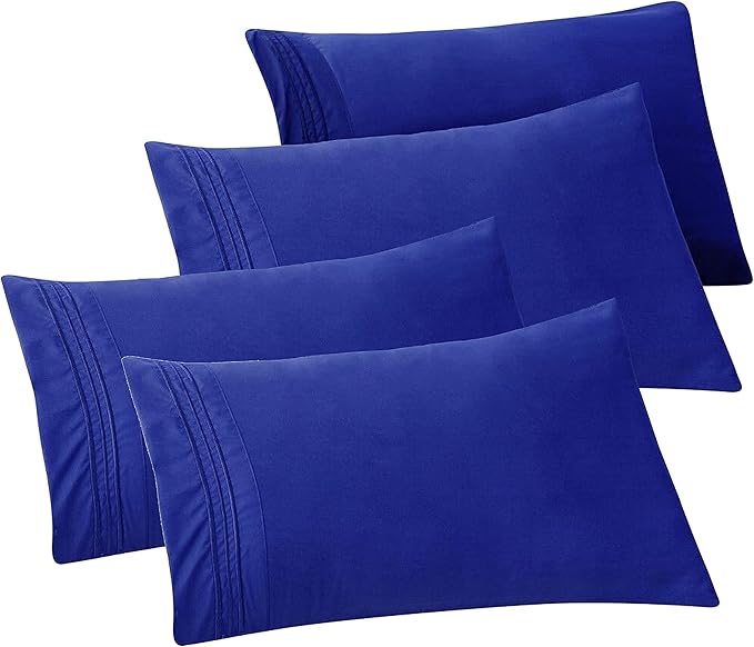 Elegant Comfort 4-PACK Solid Pillowcases 1500 Premium Hotel Quality Microfiber - Smooth Weave, Wrinkle and Stain Resistant, Easy Slip-On, 4-Piece Set, Standard/Queen Pillowcase, Royal Blue