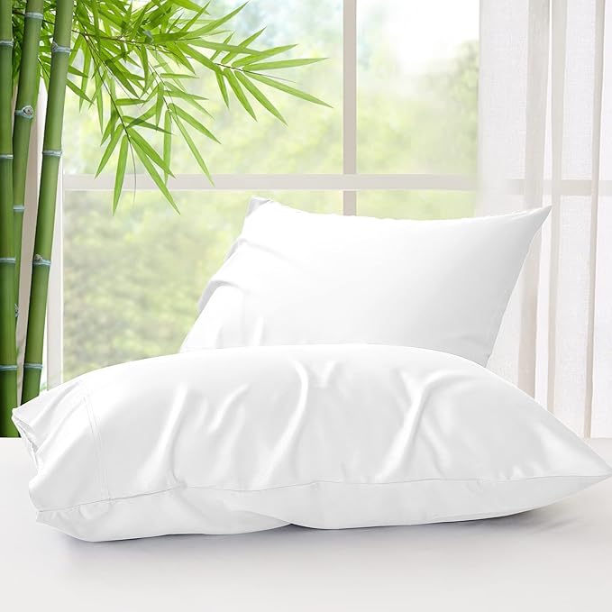 BEDELITE Standard Pillow Cases Set of 2, Rayon Derived from Bamboo, Cooling Pillow Cases for Hot Sleepers & Night Sweats, Breathable Silky Soft Envelope Pillowcases(White, 20"x26")