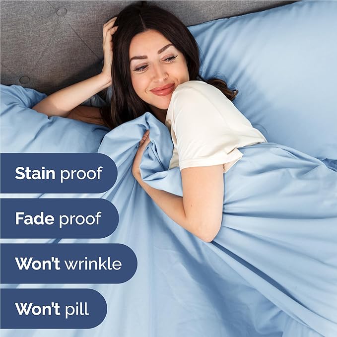 Full Size 4 Piece Sheet Set - Comfy Breathable & Cooling Sheets - Hotel Luxury Bed Sheets for Women and Men - Deep Pockets, Easy-Fit, Soft and Wrinkle Free Sheets - Light Blue Oeko-Tex Bed Sheet Set