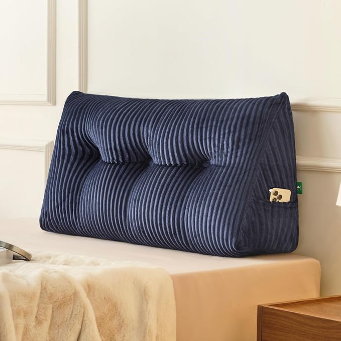 Z-hom Large Headboard Pillow Twin, NO ROLL Pillow, Wedge Pillow Headboard for Sitting Up in Bed, Backrest Support Triangular Cushion for Reading, Gap Pillow w/Removable Washable Cover,Blue