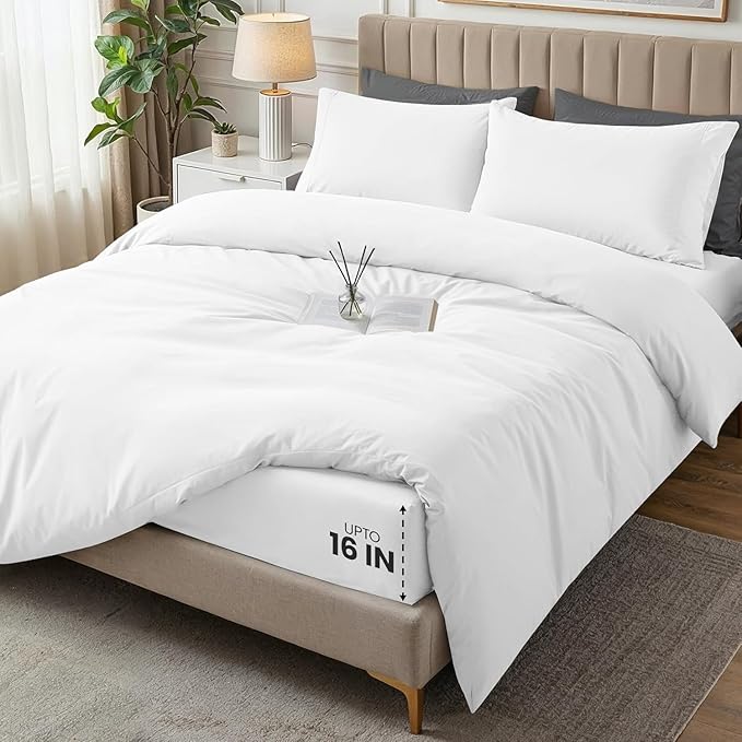 Utopia Bedding Duvet Cover Full with Fitted Sheet (54x75) - 2 Pillow Case (20x30) - All Season Luxury Bed in a Bag with Zippered Duvet Cover - No Comforter (White)