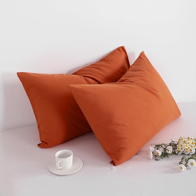 FLXXIE Pillow Cases Standard Size, Soft Microfiber Pillow Covers with Envelope Closure, Wrinkle, Stain Resistant Pillowcases, 2 Piece Set, 20x26, Burnt Orange