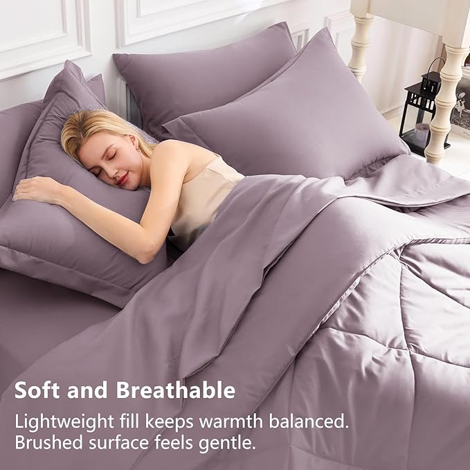 CozyLux Twin XL Comforter Set Dusty Purple - 5 Pieces Twin Extra Long Bed in a Bag for College Dorm, All Season Bedding Set for Girls and Boys, Soft Bed Set with Comforter, Sheets, Pillowcase & Sham