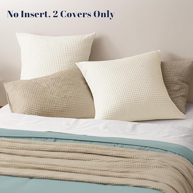 PHF Ultra Soft Waffle Weave Euro Shams Pillow Covers 26" x 26" 2 Pack, No Insert, Breathable Skin-Friendly Euro Throw Pillow Covers for Bed Couch Sofa, Coconut White