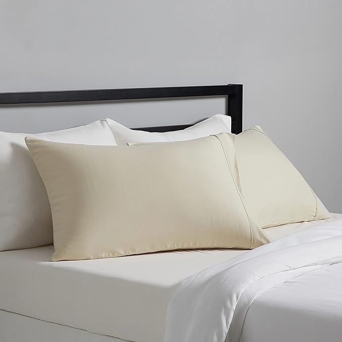 Amazon Basics Standard Pillowcases Set of 2 - Lightweight, Super Soft Easy Care Microfiber, Beige, 30" L x 20" W, Pillows Not Included