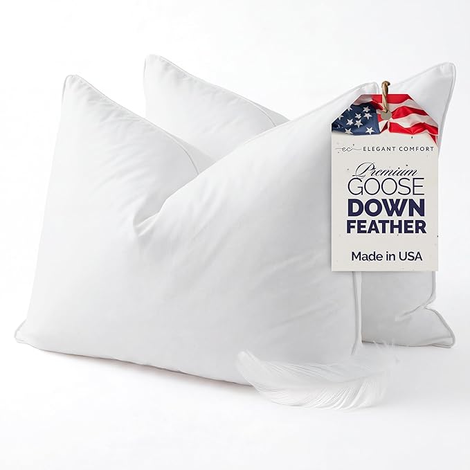 Elegant Comfort Luxury Down Feather 100% Cotton Cover King Size Set of 2 Pillows, Soft and Supportive Premium Hotel Quality Sleeping Pillows for Back, Side and Stomach Sleepers