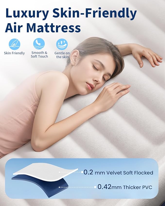 KINGJERRY Twin XL Air Mattress with Built in Pump, Upgraded 5-Layer Air Chamber, 18" Raised Inflatable Mattress, 500 lbs Heavy-Duty Support, 48Hr Leak-Tested Blow Up Bed for Home Guests & Camping