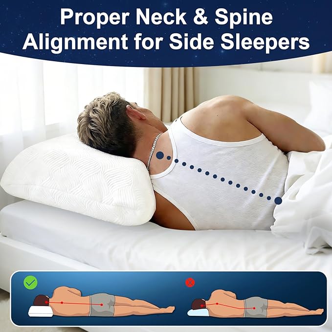 5.5'' High Loft Memory Foam Pillow for Side Sleepers, Extra Thick Firm Pillow for Broad Shoulders & Large Frames, Designed to Stay Elevated, High Profile Pillow with Washable Cover