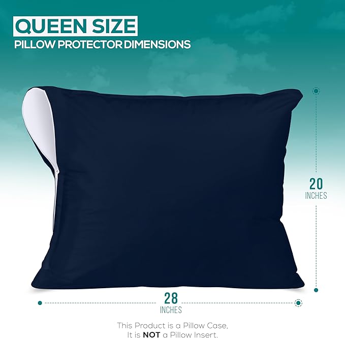 Utopia Bedding Premium 100% Waterproof Pillow Protectors with Zipper Queen Size (Set of 2), Bed Bug and Dust Mite Proof Zippered Pillow Covers, Pillow Encasement Cases, Navy