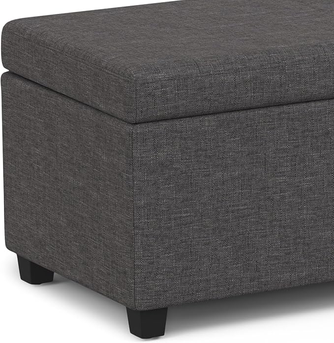 SIMPLIHOME Avalon Extra Large Storage Ottoman Bench - 54 inch Wide Upholstered Linen Look Fabric Rectangular Lift-Top Ottoman in Slate Grey, Contemporary Bench for Living Room with Hidden Storage