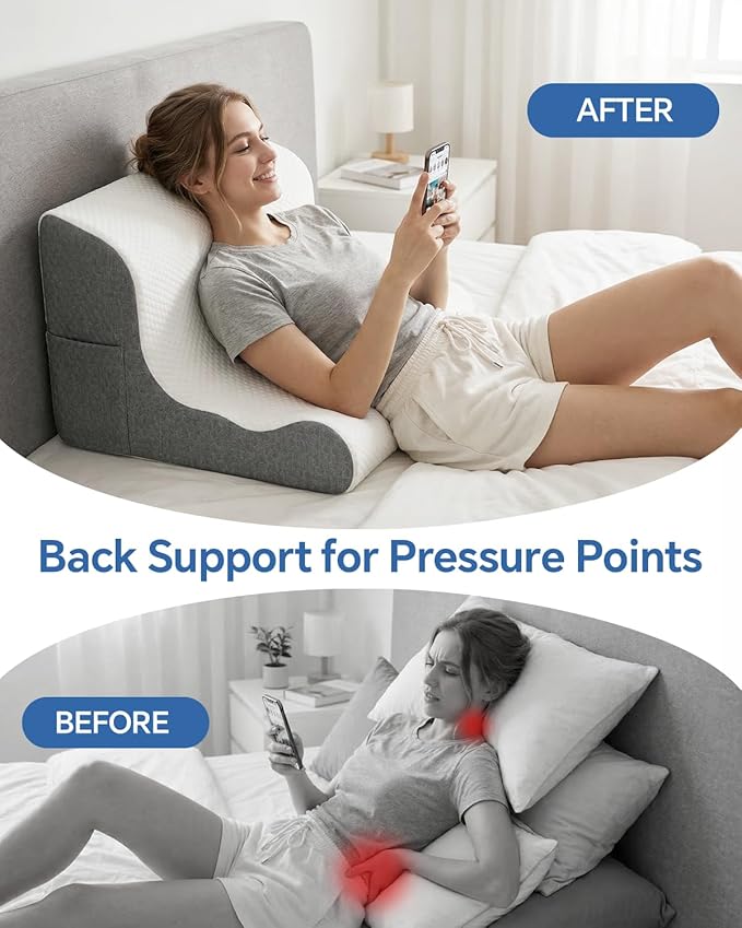 Wedge Pillow Headboard, Ergonomic Memory Foam Bed Wedge Pillow for After Surgery, Acid Reflux & Snoring Relief, Elevated Pillow for Sleeping, Sitting Up, Reading, TV, Back Support & Leg Elevation