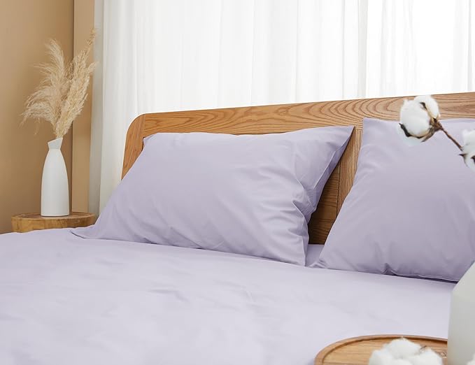 Pillow Cases, Standard Queen Size Cotton Percale Weave Pillowcases, Pre-Shrunk Breathable and Hypoallergenic Pillowcases, Set of 2 (2 Piece Standard/Queen 20 Inch x 30 Inch, Light Purple)
