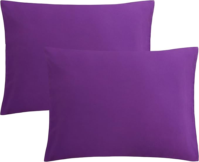 FLXXIE Pillow Cases Standard Size, Soft Microfiber Pillow Covers with Envelope Closure, Wrinkle, Stain Resistant Pillowcases, 2 Piece Set, 20x26, Purple