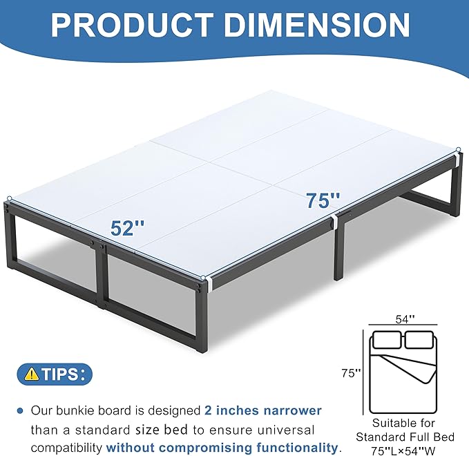 Lutown-Teen Bunkie Board Full Under Mattress High-Density Polymer Full Size Bunkie Board Anti-Sag, Breathable, Moisture Resistant, Noise Minimizing, White