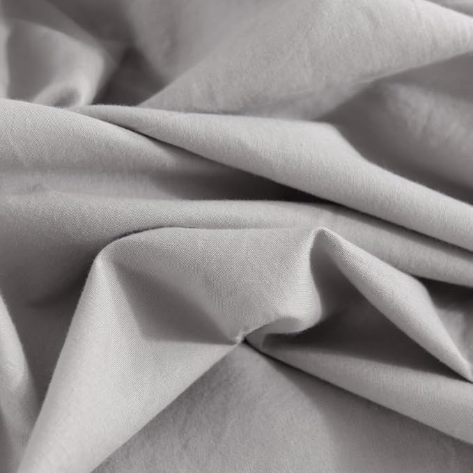 NEXHOME PRO Duvet Cover Set 100% Washed Cotton Full Size Linen Feel Textured Organic Natural 3 Pieces Bedding Set with Zipper Closure and Corner Ties, Breathable and Soft (Light Grey, No Comforter)