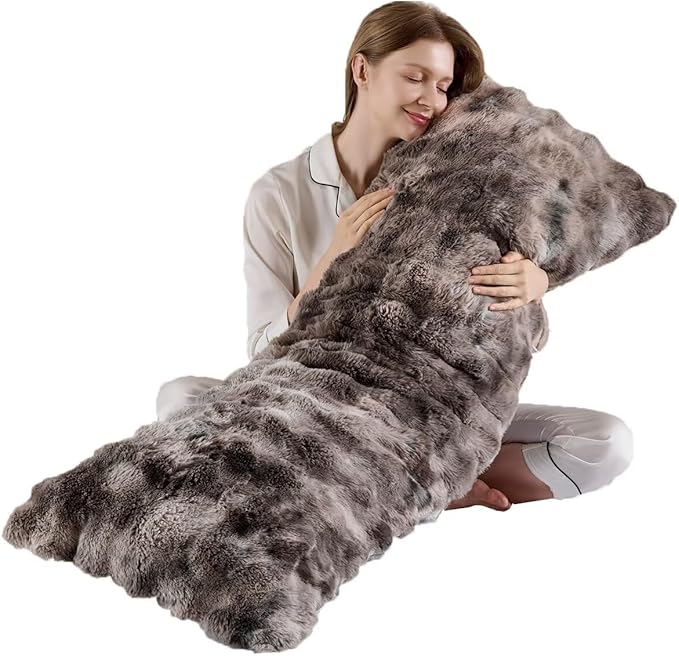 Luxury Shaggy Faux Fur Body Pillow,Fluffy Bed Pillow with Zipper Closure,Soft Decorative Plush Full Long Pillows,Fuzzy Hug Pillow for Living Room Side Sleeper & Pregnancy 20"x54" Tie-dye Gray