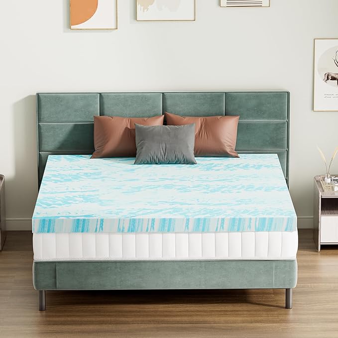 Sweetcrispy Mattress Topper California King, 4 Inch Thick Memory Foam Gel Infused Cooling Toppers Pad for Bed, Sleeper Sofa, RV, Camper, CertiPUR US Certified, Ventilated and Breathable