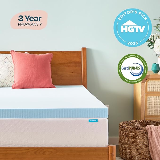 Linenspa Memory Foam Mattress Topper, Twin Size - 3 Inch Gel Infused Memory Foam - Plush Feel - Cooling and Pressure Relieving - CertiPUR Certified