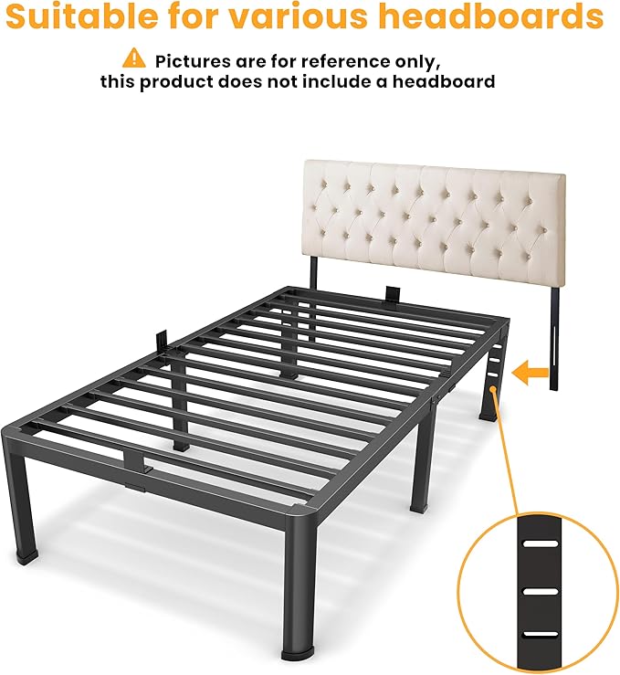 14 Inch Twin Bed Frame, Metal Platform Bed Frame with Round Corner Legs, 3500 lbs Heavy Duty Steel Slats Support, No Box Spring Needed, Noise Free, Easy Assembly, Black