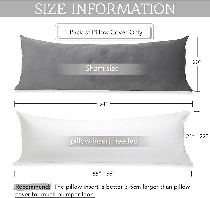 StangH Grey Body Pillow Cover, Body Pillowcase for Adults Pregnant Women, Luxury Soft Velvet Pillowcase Cover with Hidden Zipper Closure for Sofa/Couch/Bed Decorative, 20x54 inches, 1 Pc
