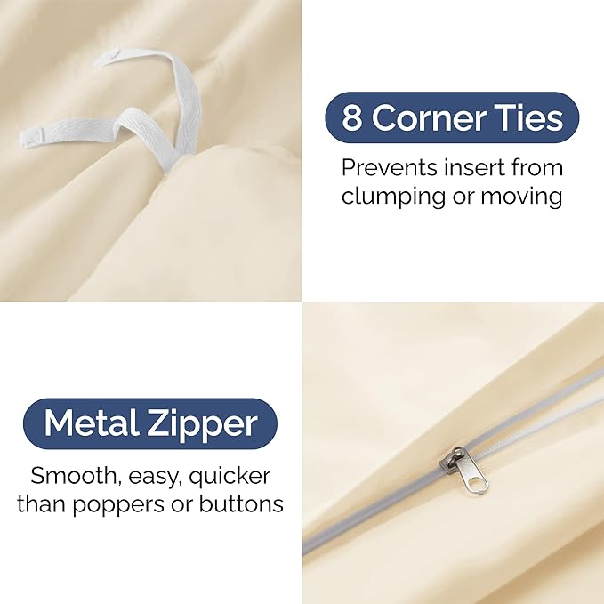 Duvet Cover Queen Size Set - Extra Soft Queen Duvet Cover 90" x 90" with 2 Pillow Shams - Hotel Luxury, Easy Care & Fade Free w/ Zipper Closures & Ties - All Season, Comfy and Breathable (Off White)