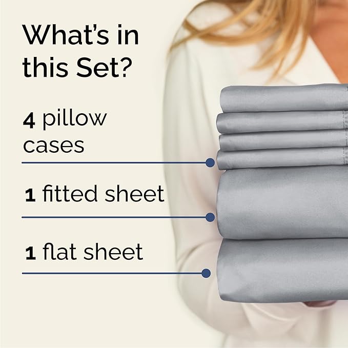 Queen 6 Piece Sheet Set - Comfy Breathable & Cooling - Hotel Luxury Bedding for Women, Men, Kids, Teens & Children - 1 Flat & 1 Fitted Sheet & 4 Pillowcases w/ Deep Pockets - Wrinkle Free - Steel Blue