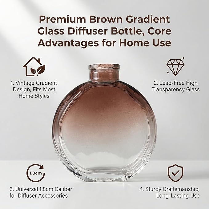 150ml/5oz Empty Glass Diffuser Bottle Diffuser Jars Aromatherapy Storage Container Fragrance Accessories Use for DIY Replacement Sticks Sets Oils Crafts Decor(Brown)