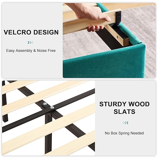 VECELO Upholstered Platform Twin Bed Frame with Fabric Headboard for Kids,Wooden Slats Support/No Box Spring Needed/Mattress Foundation,Dark Green