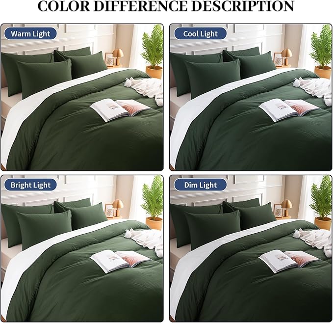 NEXHOME PRO Full Duvet Cover Set – 100% Certified Organic Cotton with Washed Feel & Linen-Like Texture, Comfortable & Breathable, Home Bedding Set Olive Green (No Comforter)