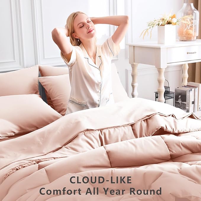 CozyLux Twin Comforter Set with Sheets Blush Pink, 5 Pieces Bed in a Bag, Pink Comforter Twin Size, All Season Bedding Set with Stitch Quilted Comforter, Flat Sheet, Fitted Sheet, Pillowcases