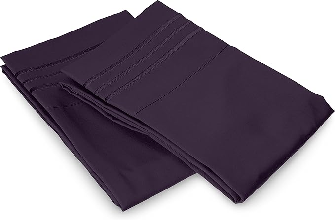 Elegant Comfort Luxury Ultra-Soft 2-Piece Pillowcase Set - 1500 Premium Hotel Quality Microfiber Double Brushed - Wrinkle Resistant, King Size, Purple