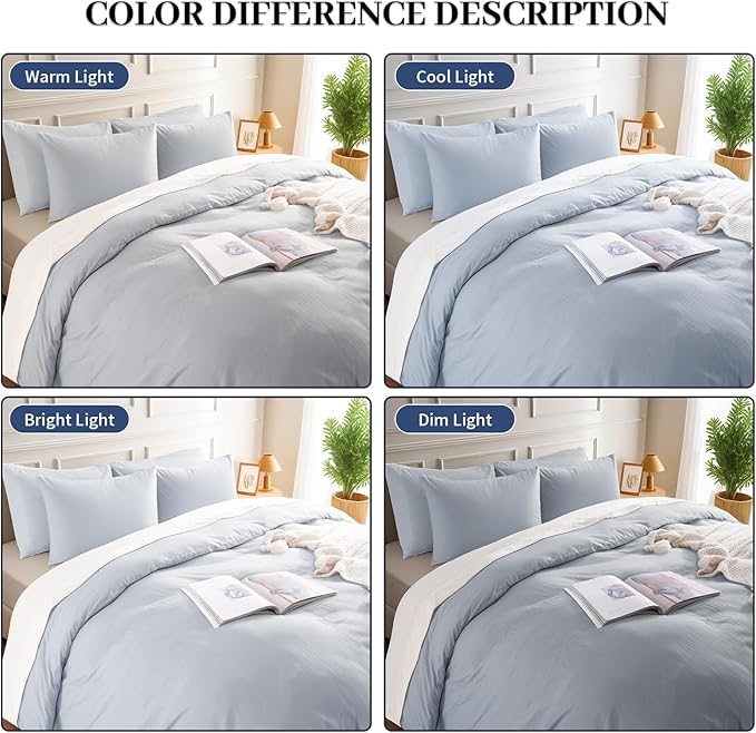 NEXHOME PRO Twin Duvet Cover Set, 100% Washed Cotton with Linen-Like Texture, Natural Organic, Breathable & Comfortable, Includes Home Bedding Set Cornflower Blue (No Comforter) 6890