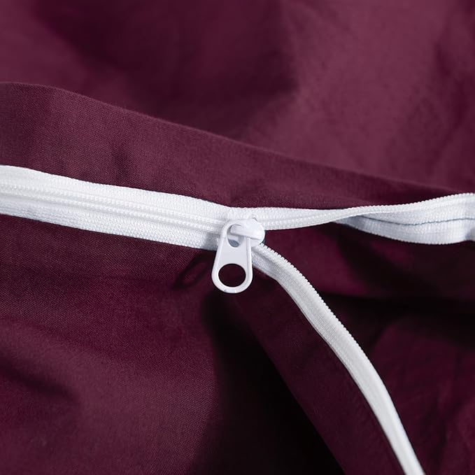 NEXHOME PRO 100% Washed Cotton Duvet Cover King Size, Ogranic Natural Linen Feel Breathable Bedding Set with Zipper Closure, 3 Pieces Duvet Cover Set Wine (No Comfortert) 10490