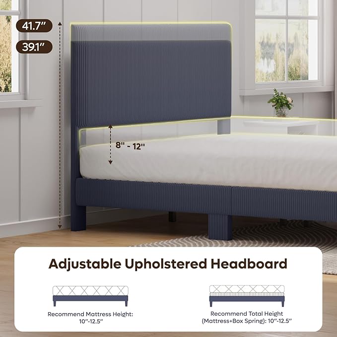Bestier Queen Bed Frame with Headboard,Platform Queen Size Bed Frame with LED Lighting,Bed Frame Wooden Slats Support,No Box Spring Needed,Never Squeaks, Easy Assembly,Blue