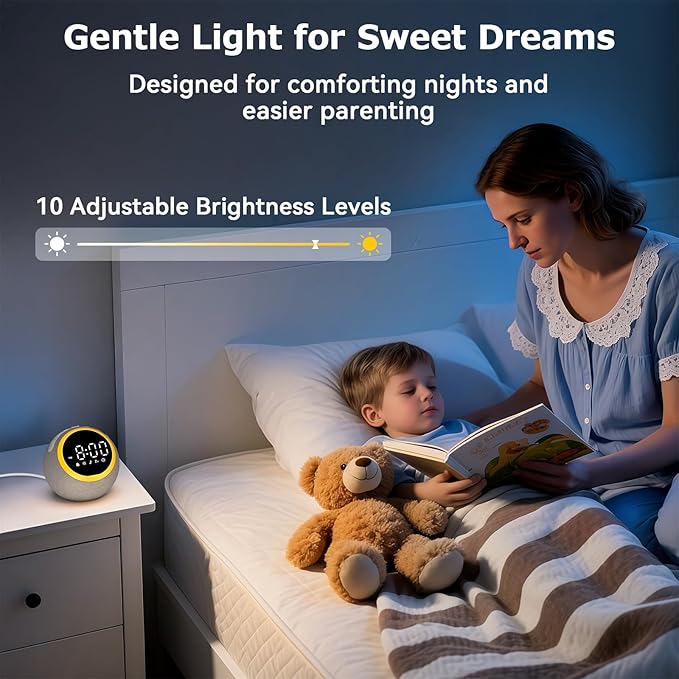 Sound Machine Alarm Clock for Sleep: Digital Alarm Clocks for Bedrooms, 25 Soothing Sounds, 7 Gentle Wake-up Sounds, 16 Adjustable Volume & Timer, Memory Function (Gray)