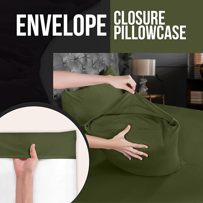 Utopia Bedding Queen Pillow Cases - 4 Pack - Envelope Closure - Soft Brushed Microfiber Fabric - Shrinkage and Fade Resistant Pillow Covers Queen Size 20 X 30 Inches (Queen, Olive)