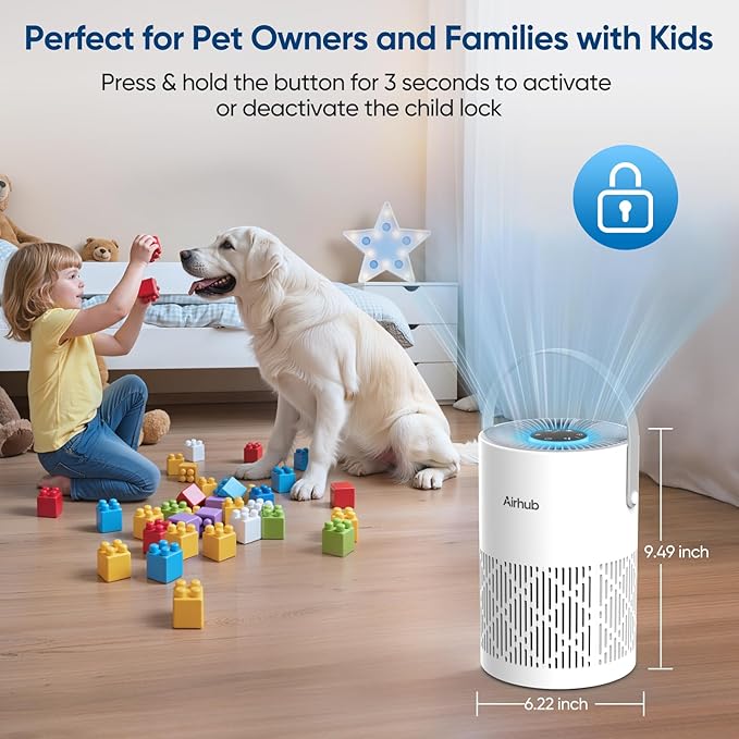 Air Purifier for Bedroom Home, True HEPA Quite 3-in-1 Air Purifiers Filter, 20dB Sleep Mode, Air Cleaner for Office & Desk, 360° Intake, Remove Dust, Smoke, Pet Dander & Odors, A068S, White
