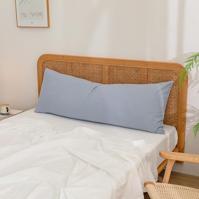 BESTOUCH 100% Washed Cotton Pillowcase for Hair and Skin Linen Feel Soft Comfortable Breathable 1 Pcs Pillow Case with Envelope Closure Solid Cornflower Blue Body 20x54 Inches