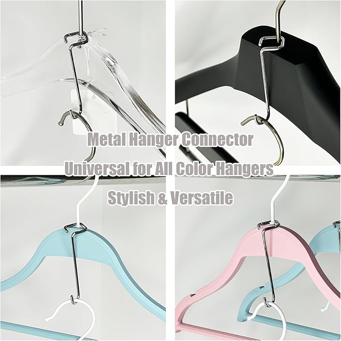 20 Pack Silver Square-Head Hanger Connectors, 3.15’’ Long Metal Clothes Hanger Hooks Extender Clips for Suits Jackets Pants Ties Heavy Duty Closet Organizer for Wardrobe & Clothing Stores