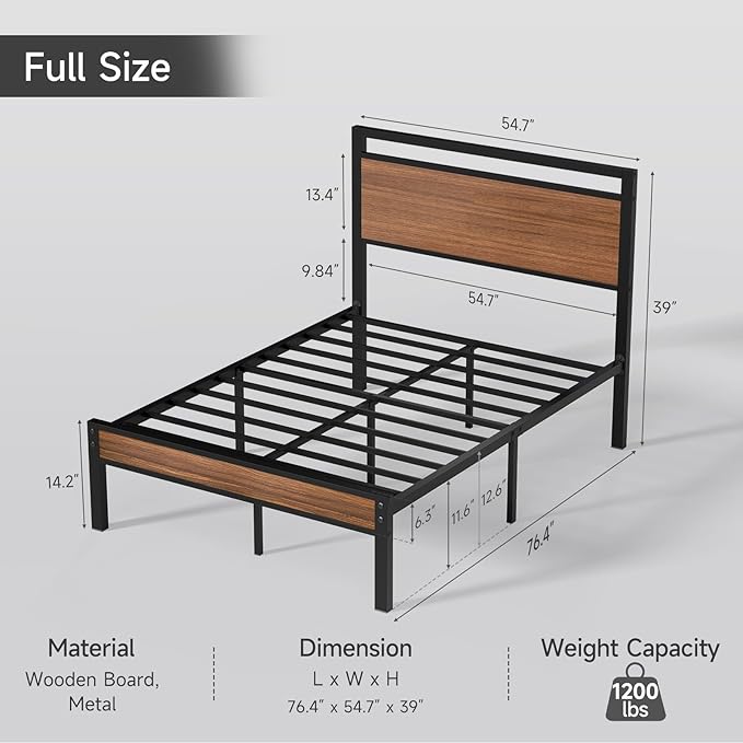 Z-hom Easy Assembly Sturdy Metal Platform Bed, Full Size Bed Frame with Headboard & Footboard, Anti-Slip & Silent Support, No Box Spring Needed with Underbed Storage, Modern Bedroom Furniture, Walnut
