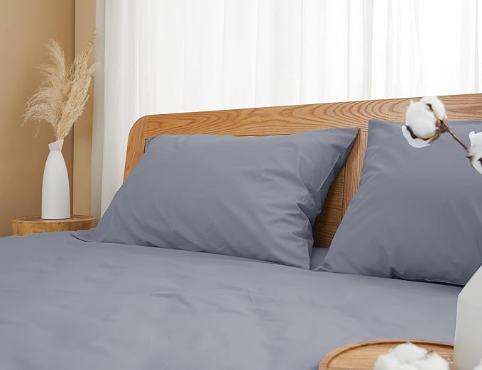 Pillow Cases, King Size Cotton Percale Weave Pillowcases, Pre-Shrunk Breathable and Hypoallergenic Pillowcases, Set of 2 (2 Piece King 20 Inch x 40 Inch, Dark Gray)