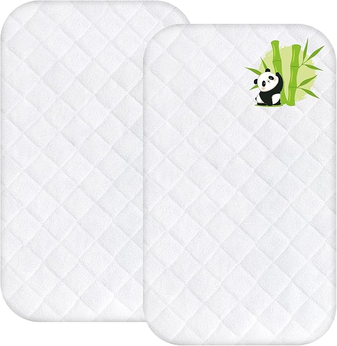 Waterproof Bassinet Mattress Protector Cover, Fits for Fodoss, BIERUM, Besrey, Bellababy and MiClassic Bassinet, 2 Pack, Skin Friendly and Breathable Bassinet Mattress Pad