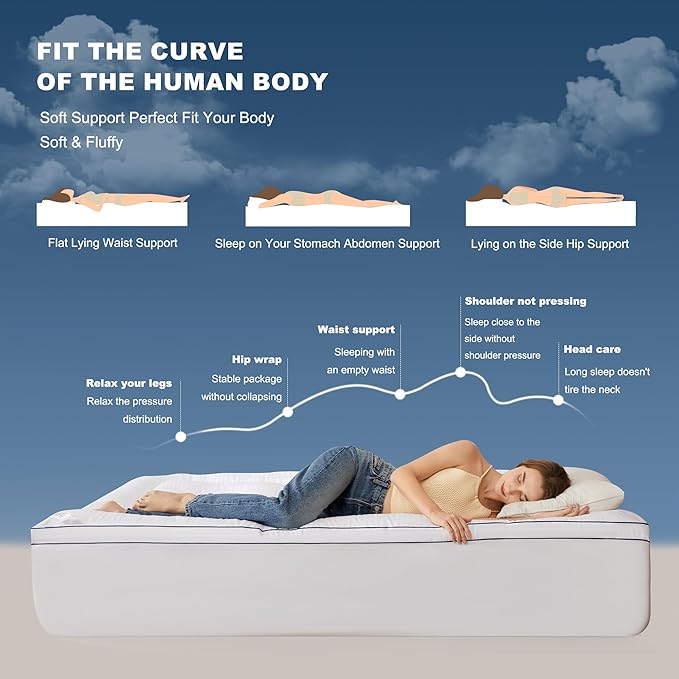 BEDLORE Queen Mattress Topper, Thick Pillow Top Bed Cover for Back Pain Relief, Soft Mattress Pad with Deep Pockets 6-18 inch
