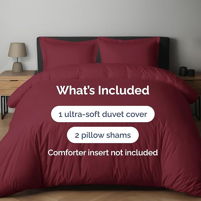 Duvet Cover Full Size Set - Extra Soft Full Duvet Cover 80" x 90" with 2 Pillow Shams - Hotel Luxury, Easy Care & Fade Free w/ Zipper Closures & Ties - All Season, Comfy, Cozy & Breathable (Burgundy)