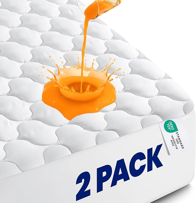 Utopia Bedding 2 Pack Waterproof Mattress Protector, Queen Mattress Pad, Noiseless Quilted Fitted Cover with Deep Pocket Stretches up to 16 Inches (White)