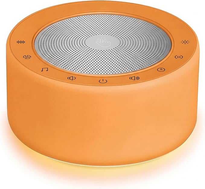 Kipcush White Noise Machine - Soft Non-Glare Nursery Lamp, 30 Soothing Sounds, 8 Color Lights, Max 8-Hour Timer for Baby & Adults (Orange, Standard)